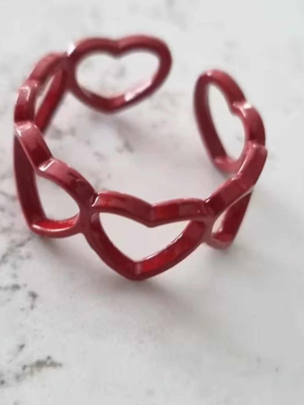 Red Heart Link Resin Ring - Women Jewelry Size 7 Adjustable